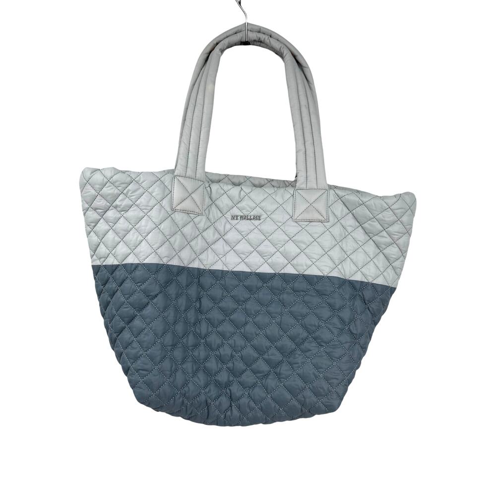 NEW MZ Wallace Medium Metro Tote Bag Ice Harbor Gray Blue Quilted Travel FLAWS